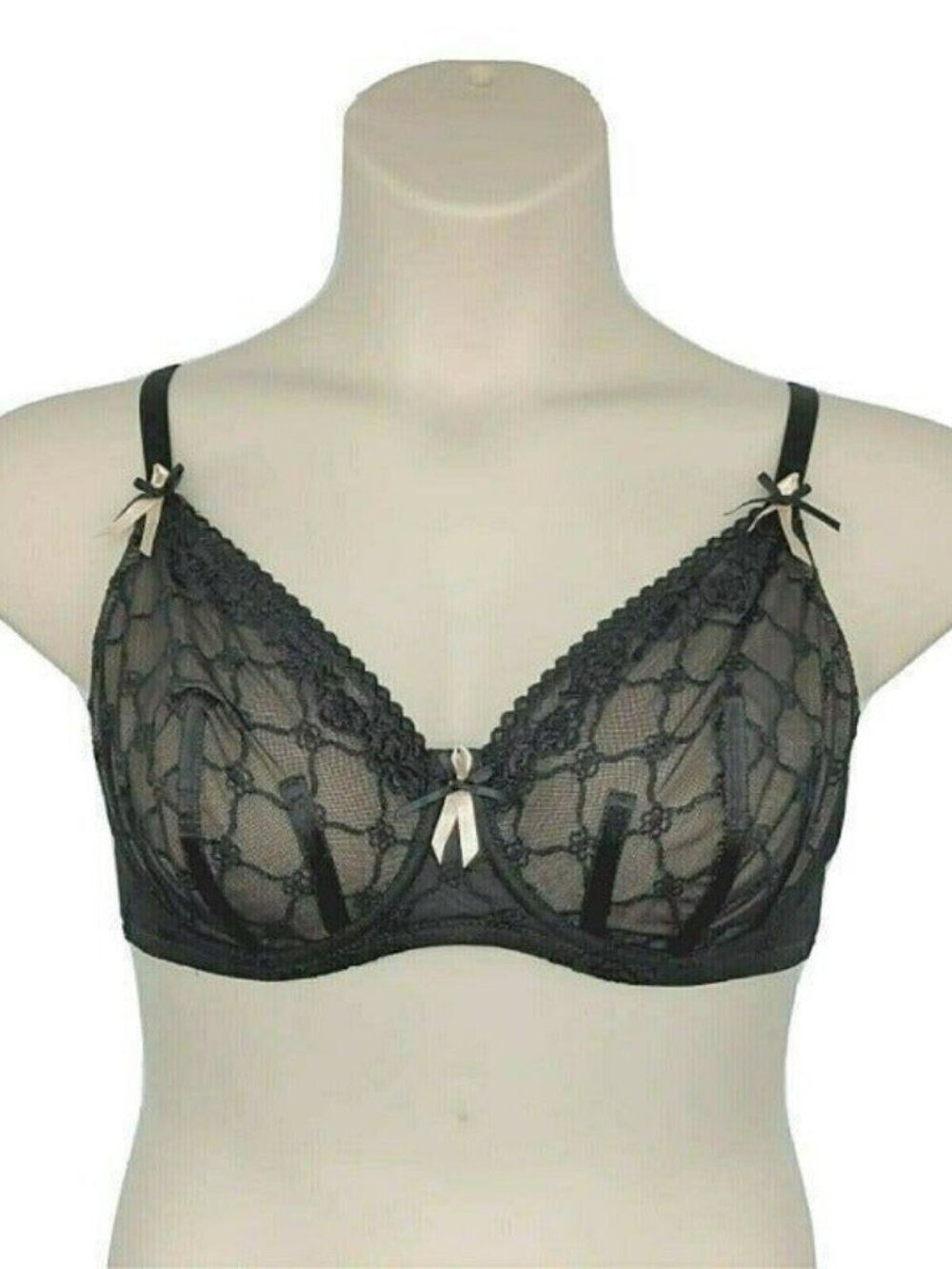 Fredericks Of Hollywood Lace U/W Full Cov Soft Cup Bra 34DDD Black Stye 4220